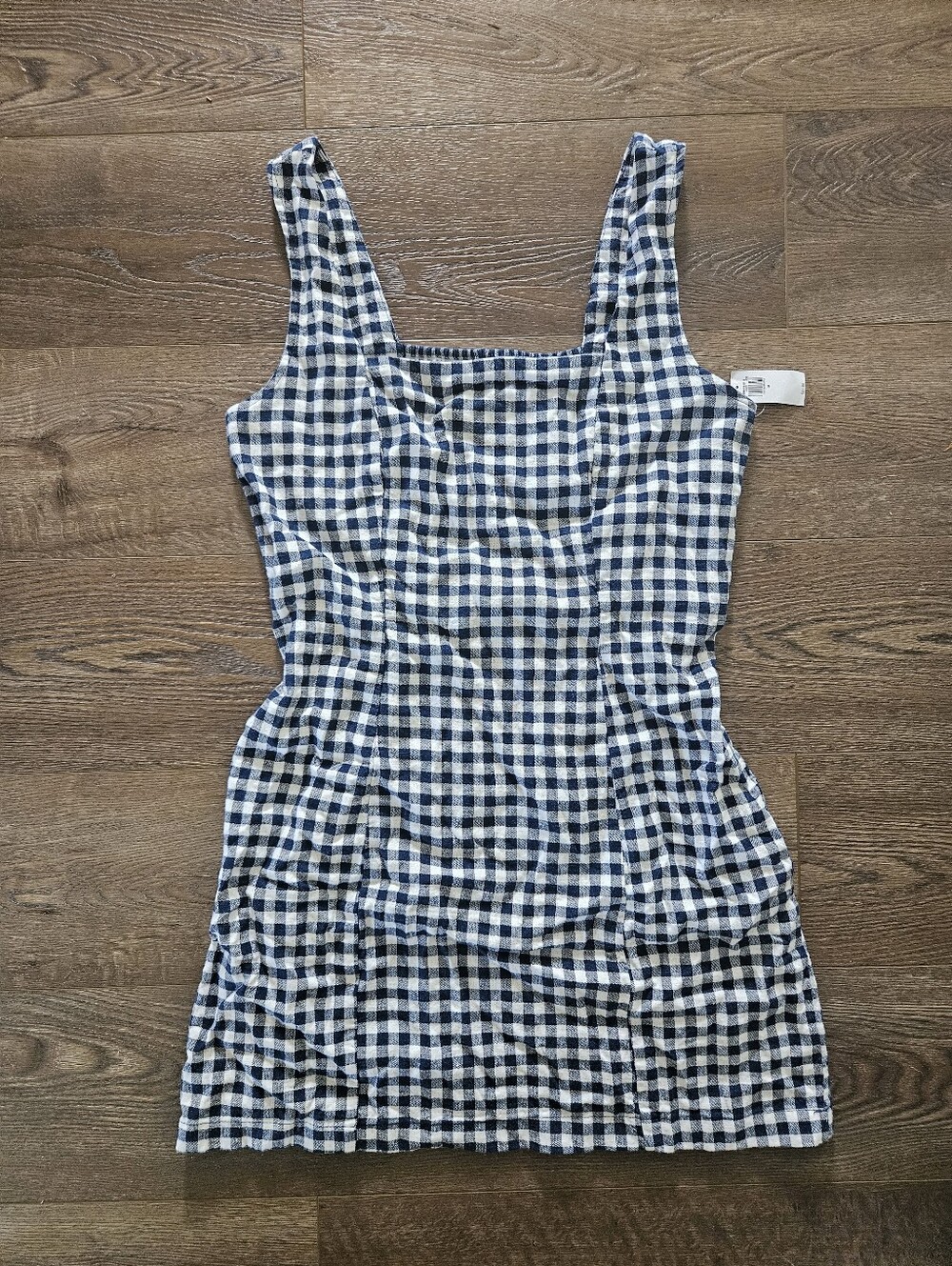 Old Navy Square Neck Linen Blend Blue and White Gingham Mini Dress NWT Size M - Picture 8 of 9